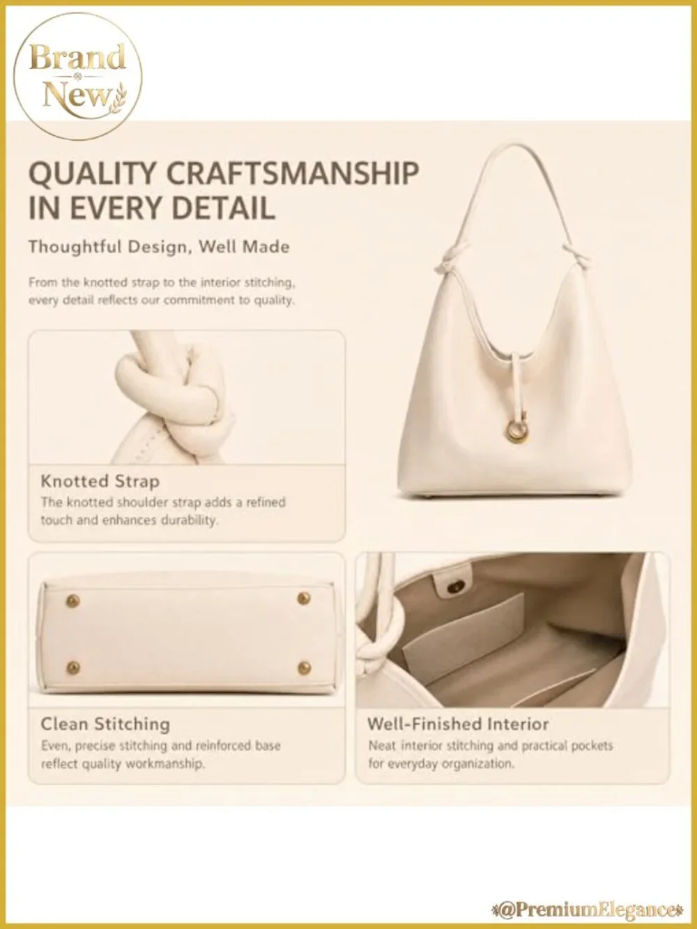 Vegan PU Leather Hobo Tote Bag with Detachable Pouch, Shoulder Crossbody Purse